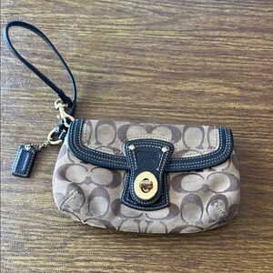 Coach Brown Wristlet with Black Trim